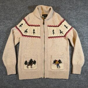 Vtg Eddie Bauer Lambswool Cowichan Sweater Cardigan Full Zip Womens Small